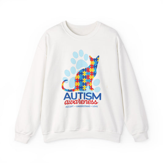 Autism Awareness Puzzle Cat Sweatshirt | Paw Print Design