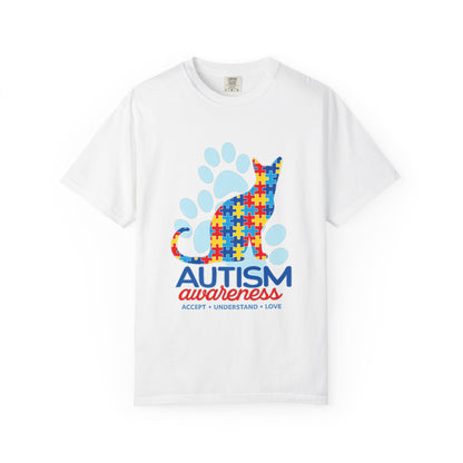 Autism Awareness Puzzle Cat T-shirt | Paw Print Autism Support Tee