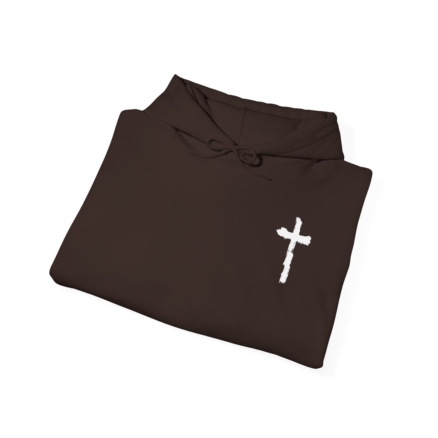 Minimal Cross Hoodie — Small Chest Christian Cross Graphic Hooded Sweatshirt