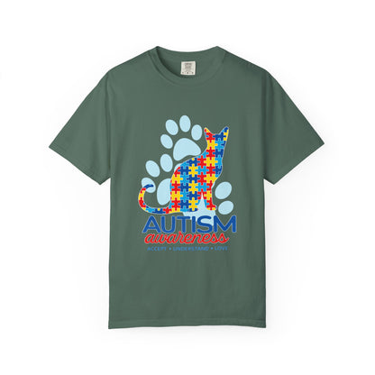 Autism Awareness Puzzle Cat T-shirt | Paw Print Autism Support Tee