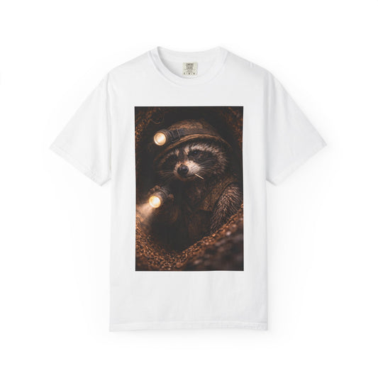 Tunnel Rat Raccoon with Headlamp T-Shirt | Forest Night Wildlife Illustration