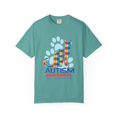 Autism Awareness Puzzle Cat T-shirt | Paw Print Autism Support Tee