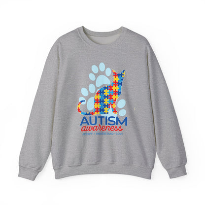 Autism Awareness Puzzle Cat Sweatshirt | Paw Print Design