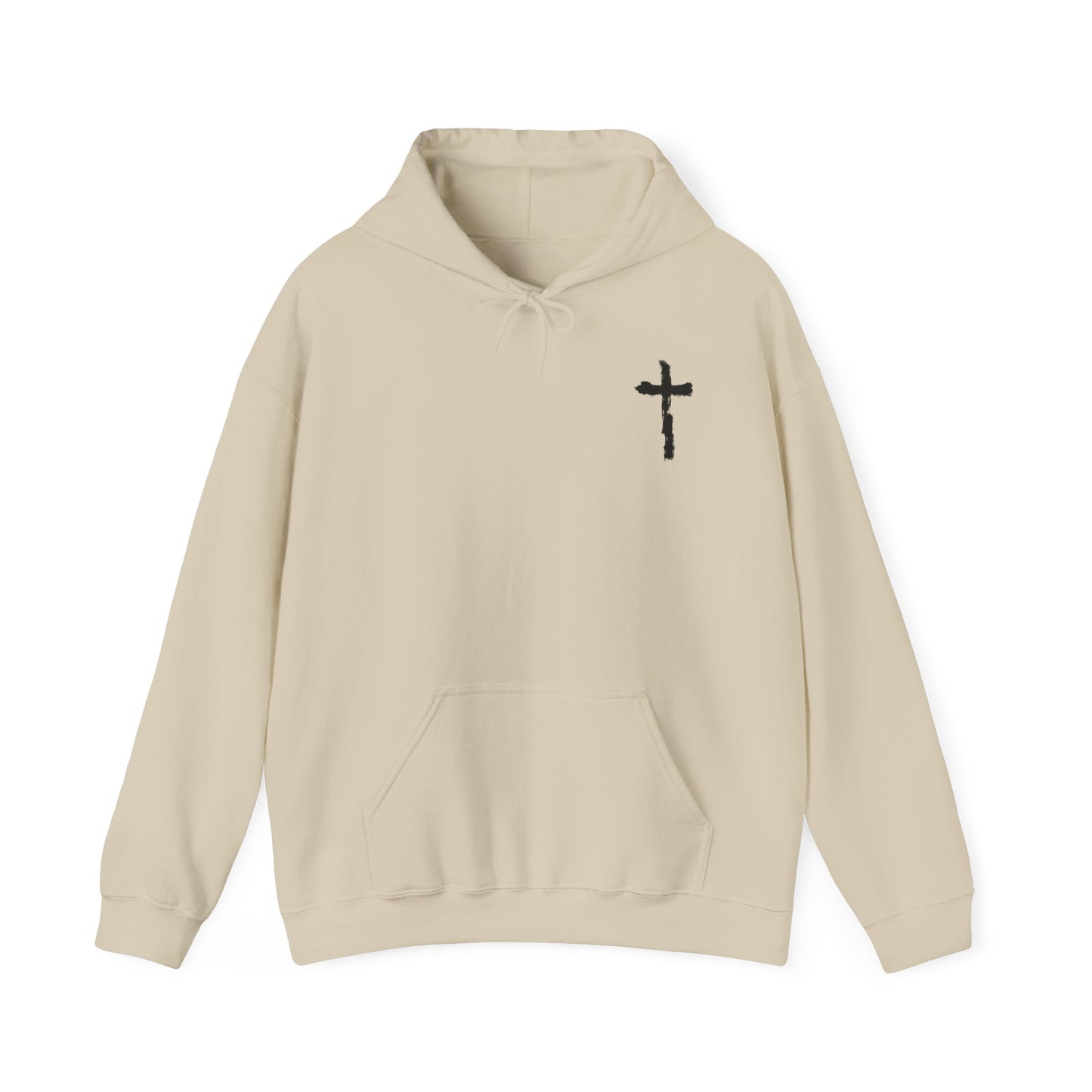 Minimal Cross Hoodie — Small Chest Christian Cross Graphic Hooded Sweatshirt