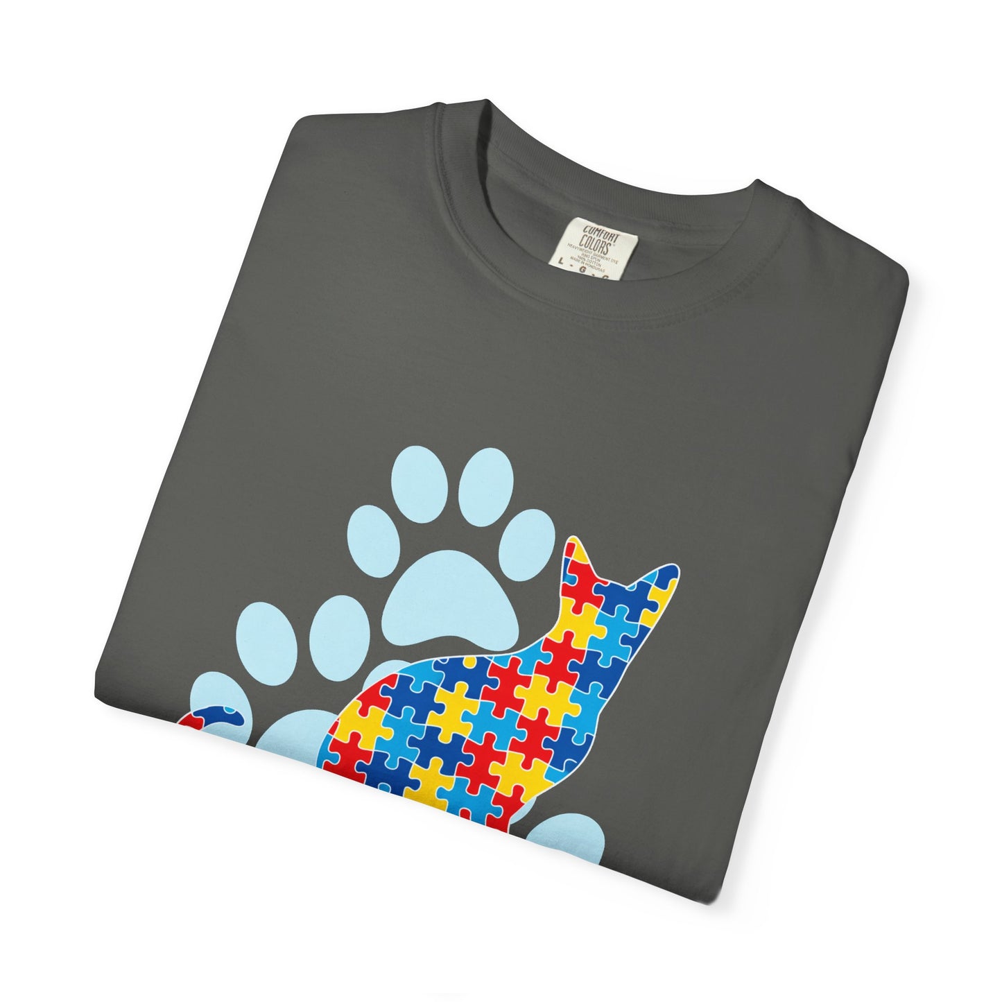 Autism Awareness Puzzle Cat T-shirt | Paw Print Autism Support Tee