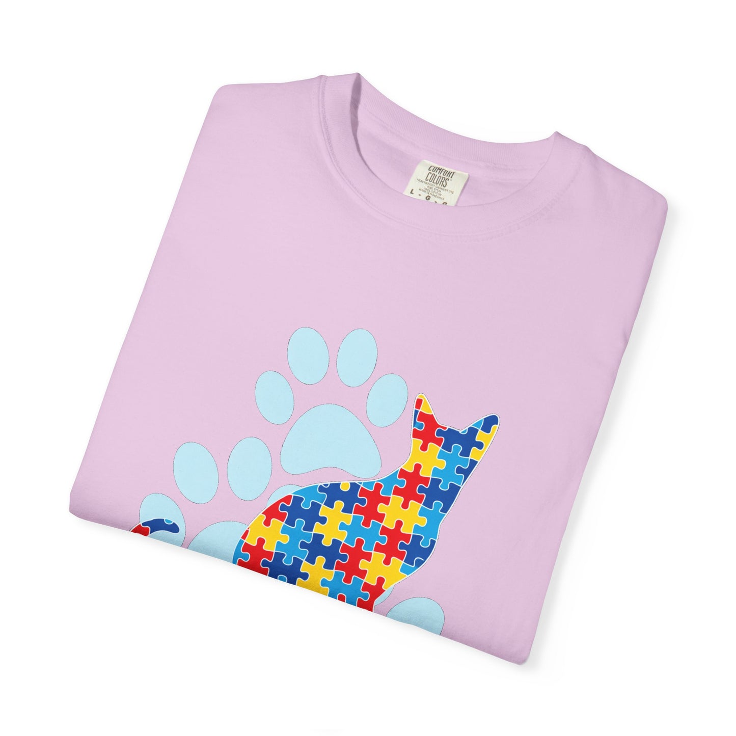 Autism Awareness Puzzle Cat T-shirt | Paw Print Autism Support Tee