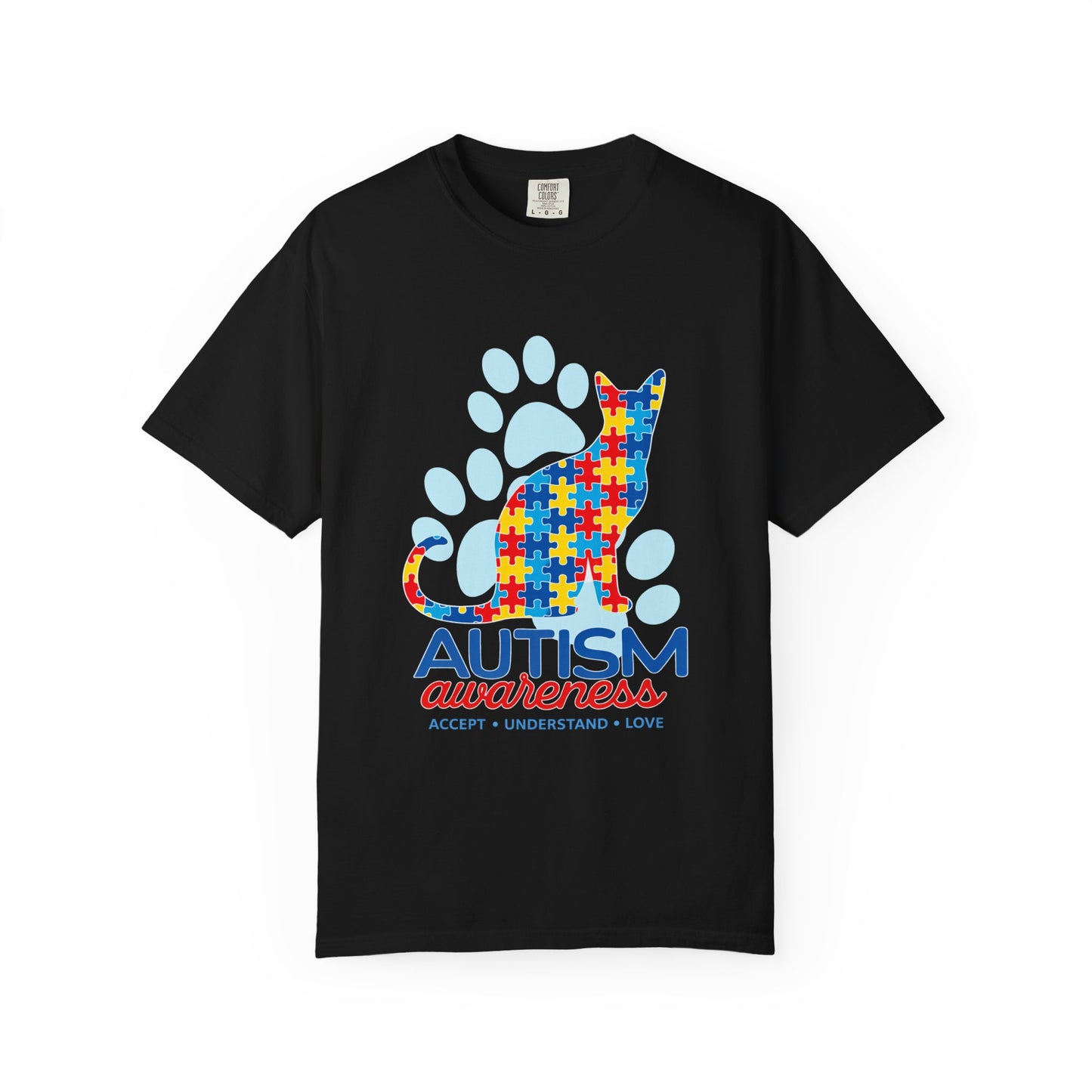 Autism Awareness Puzzle Cat T-shirt | Paw Print Autism Support Tee