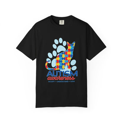 Autism Awareness Puzzle Cat T-shirt | Paw Print Autism Support Tee