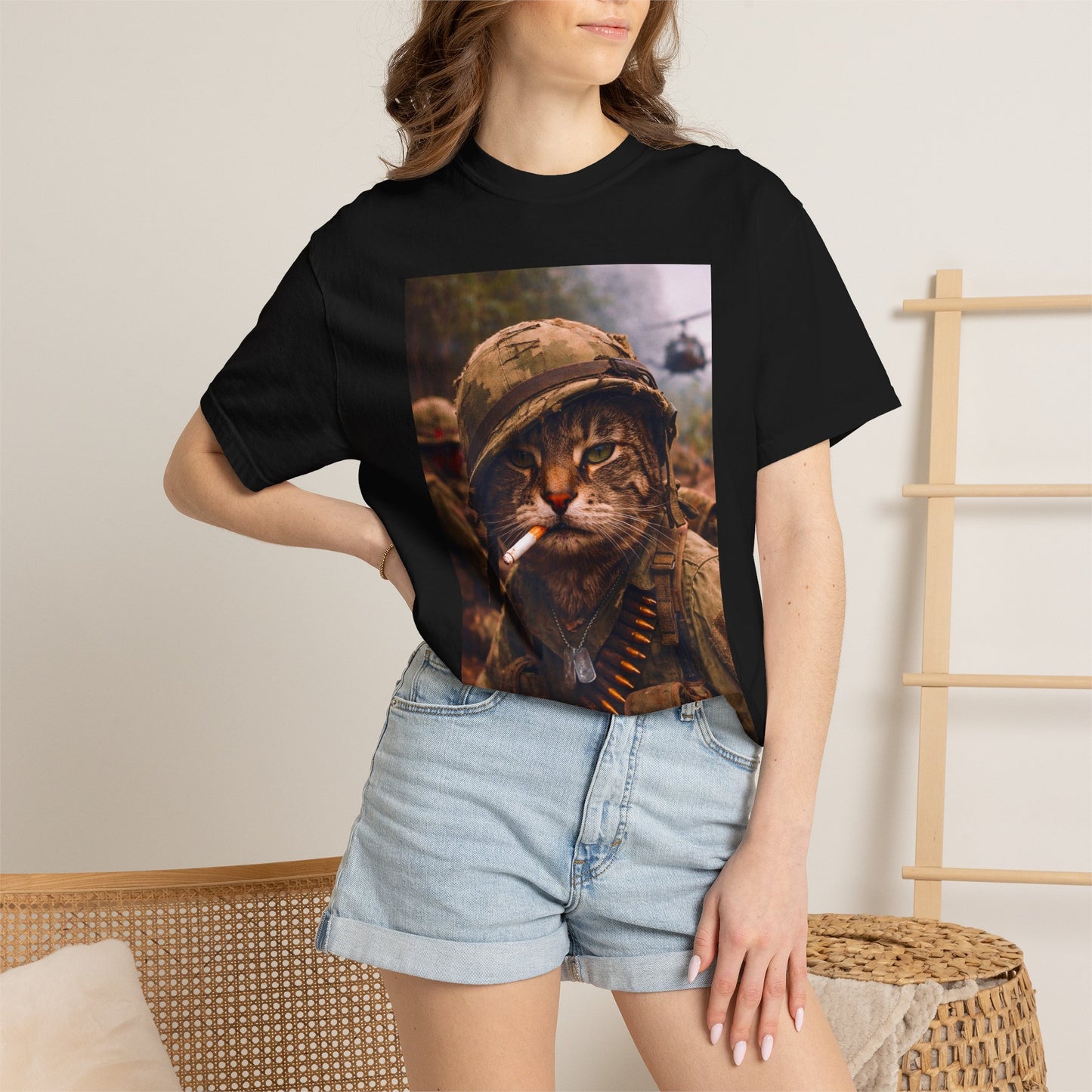 Soldier Cat Illustration T-Shirt