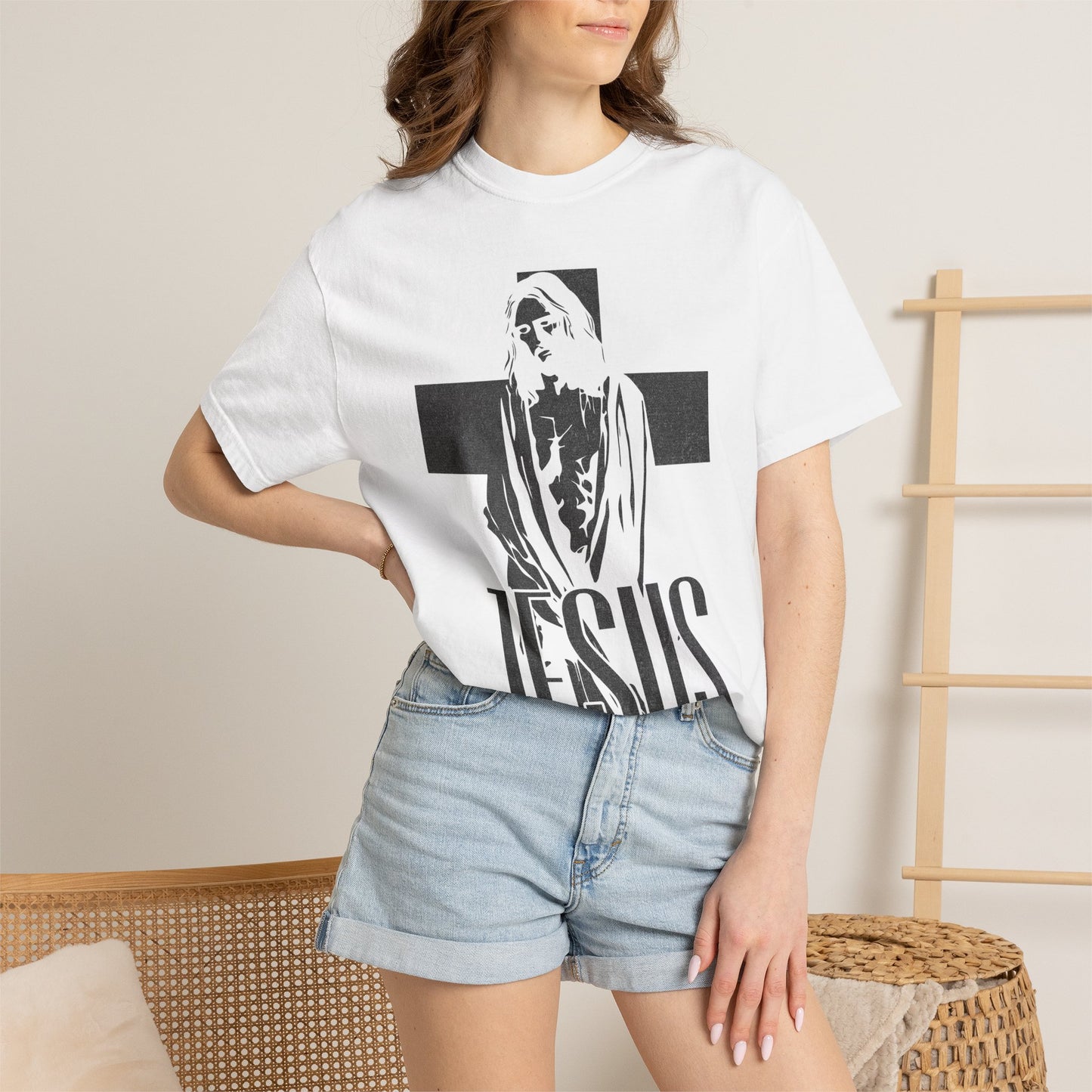 Jesus portrait cross T-shirt | The Way The Truth The Life religious tee | White