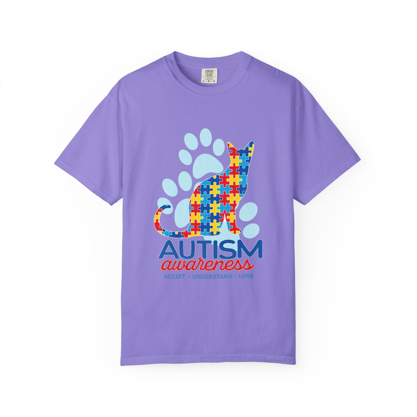 Autism Awareness Puzzle Cat T-shirt | Paw Print Autism Support Tee