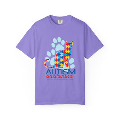 Autism Awareness Puzzle Cat T-shirt | Paw Print Autism Support Tee