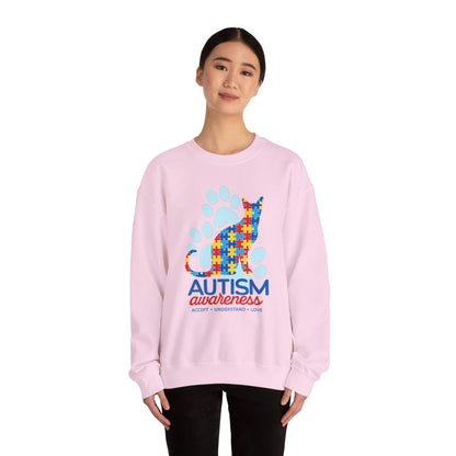 Autism Awareness Puzzle Cat Sweatshirt | Paw Print Design