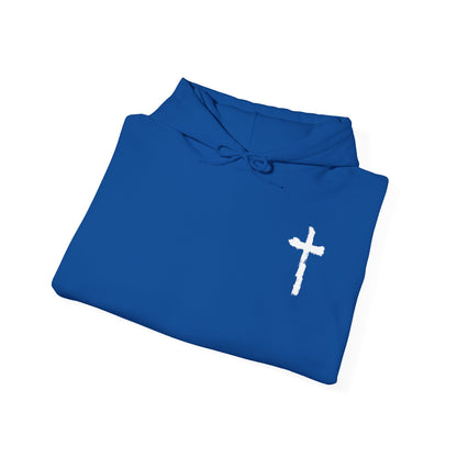 Minimal Cross Hoodie — Small Chest Christian Cross Graphic Hooded Sweatshirt