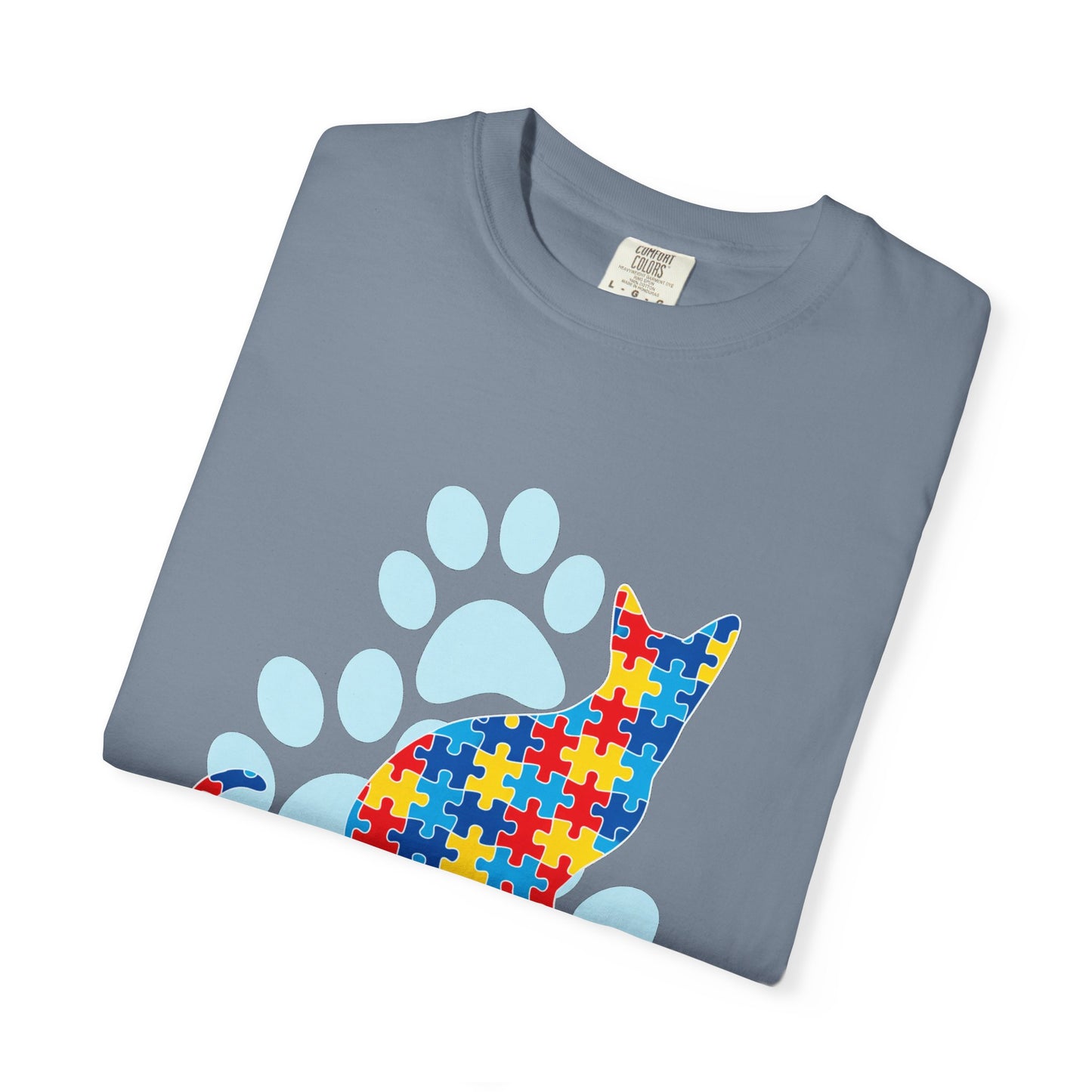 Autism Awareness Puzzle Cat T-shirt | Paw Print Autism Support Tee