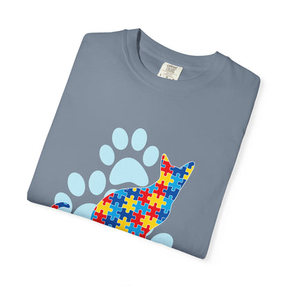 Autism Awareness Puzzle Cat T-shirt | Paw Print Autism Support Tee
