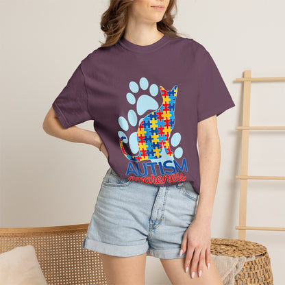 Autism Awareness Puzzle Cat T-shirt | Paw Print Autism Support Tee