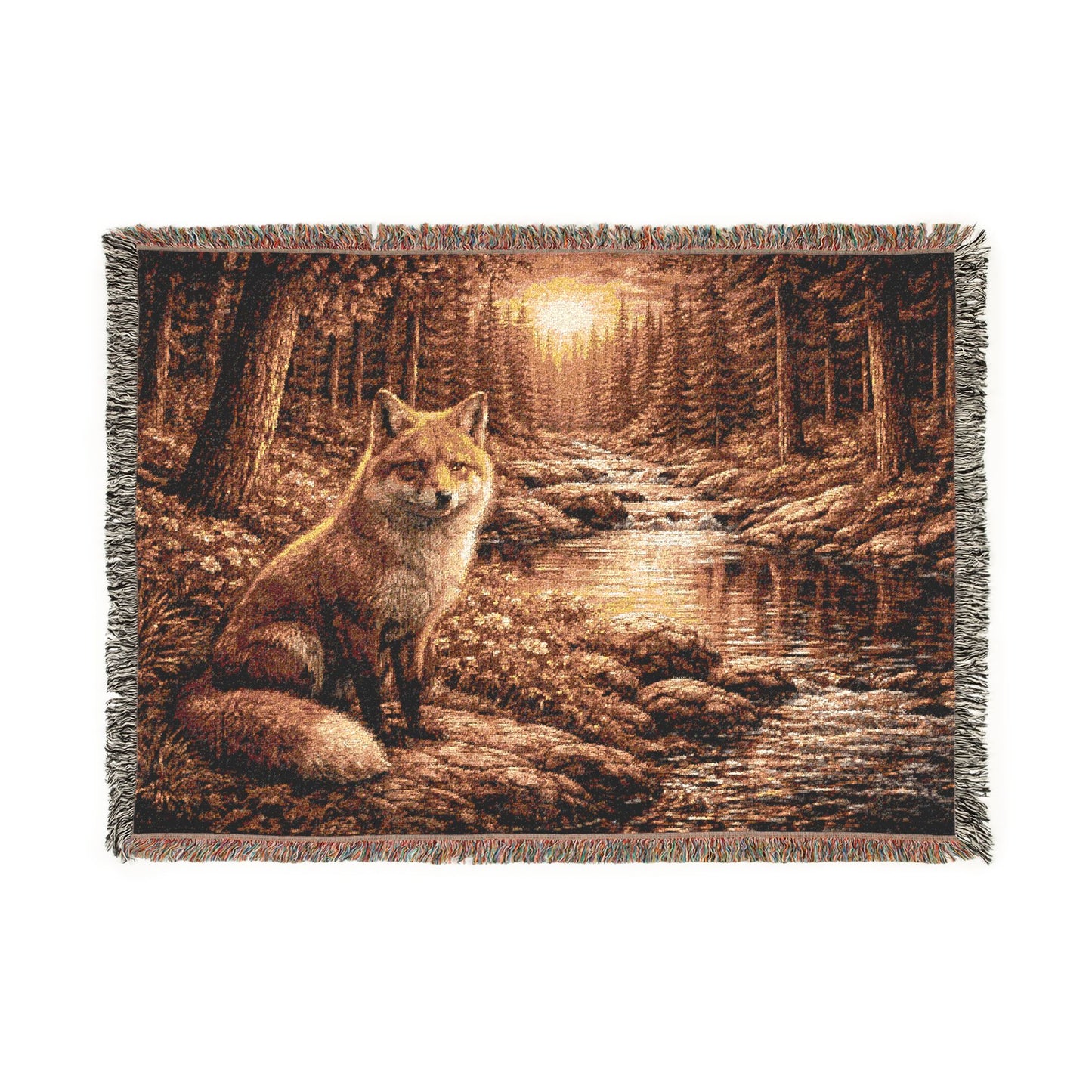 Woven Blanket Fox And The River | Rustic Cabin Throw