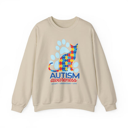 Autism Awareness Puzzle Cat Sweatshirt | Paw Print Design