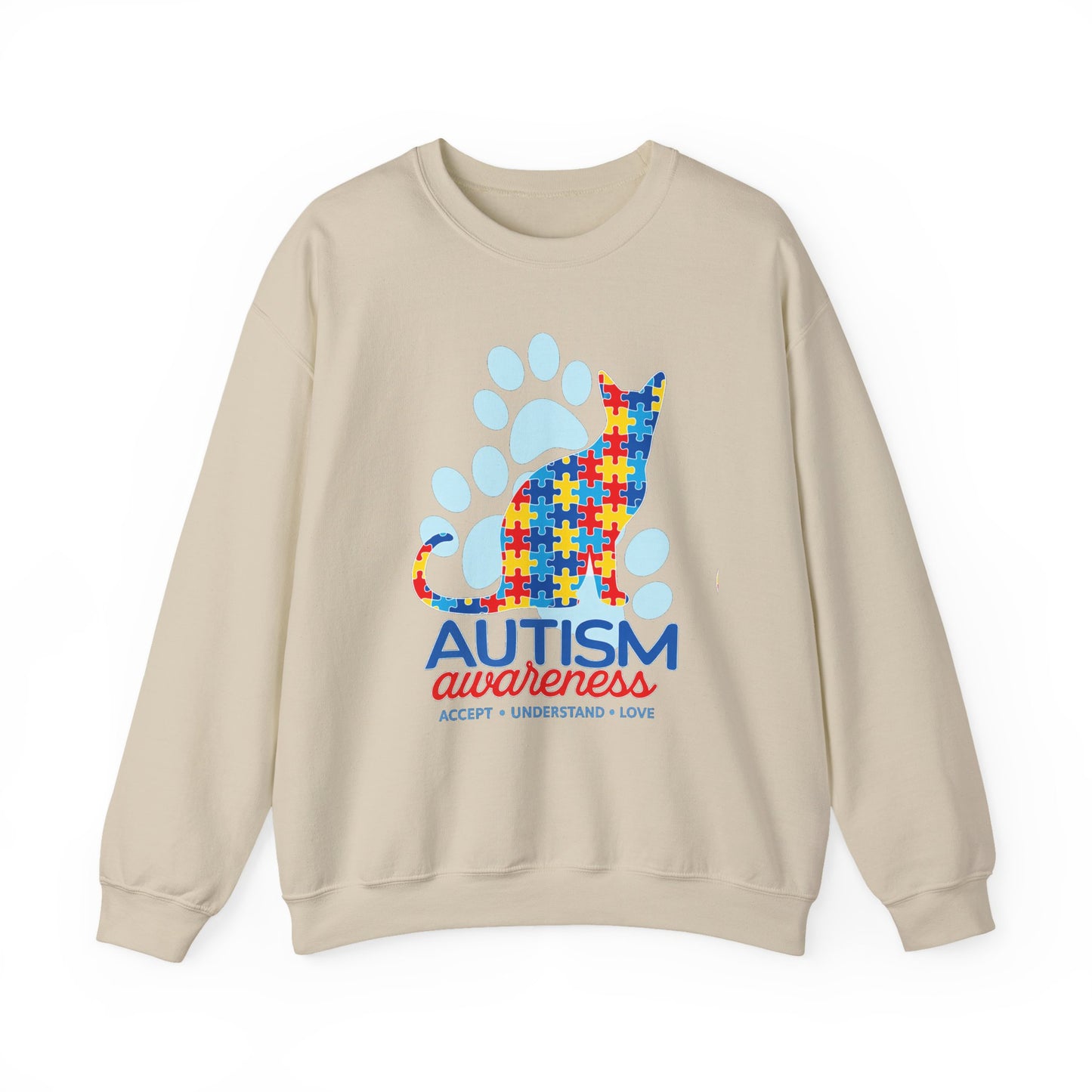 Autism Awareness Puzzle Cat Sweatshirt | Paw Print Design
