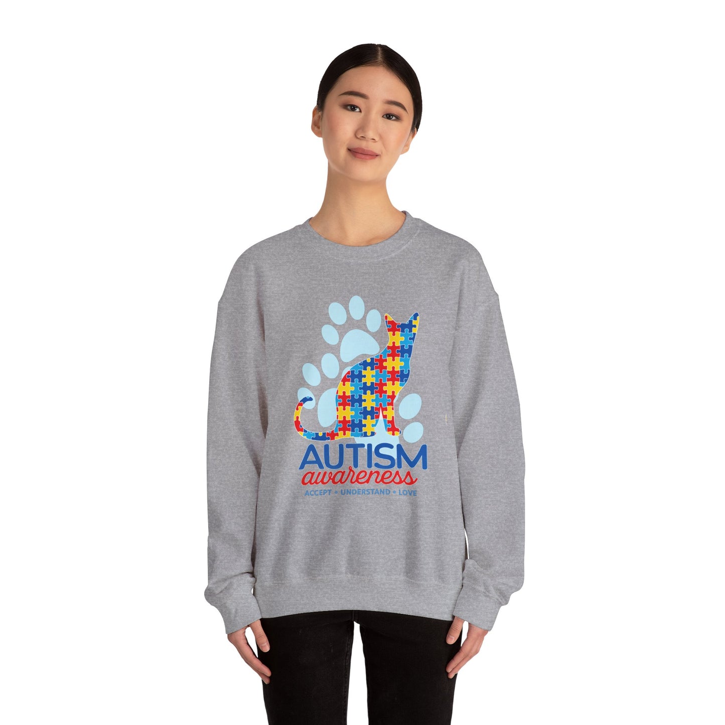 Autism Awareness Puzzle Cat Sweatshirt | Paw Print Design