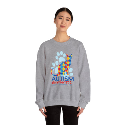 Autism Awareness Puzzle Cat Sweatshirt | Paw Print Design