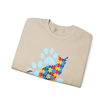 Autism Awareness Puzzle Cat Sweatshirt | Paw Print Design