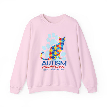 Autism Awareness Puzzle Cat Sweatshirt | Paw Print Design