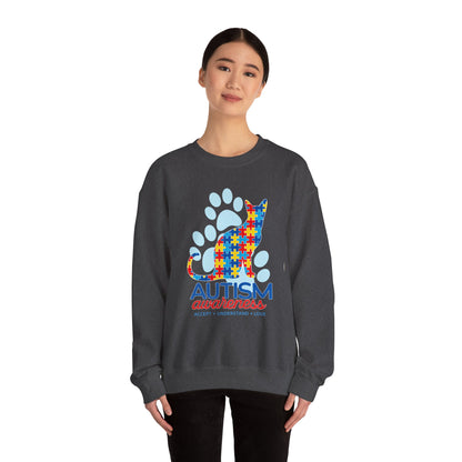 Autism Awareness Puzzle Cat Sweatshirt | Paw Print Design