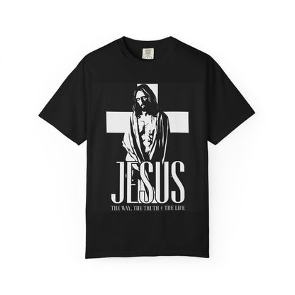 Jesus portrait cross T-shirt | The Way The Truth The Life religious tee | Black
