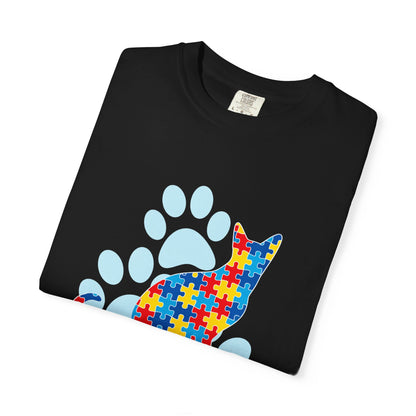 Autism Awareness Puzzle Cat T-shirt | Paw Print Autism Support Tee